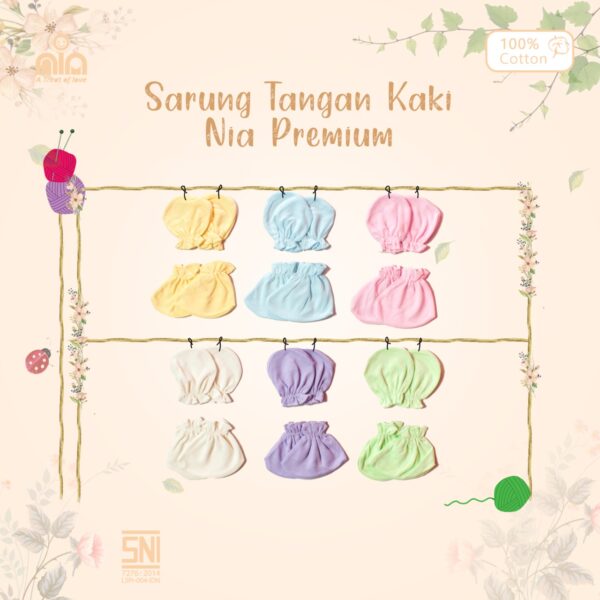 NIA Sarung Tangan Kaki Bayi Unisex Motif Polos Muda Katun Premium 0-3 Bulan