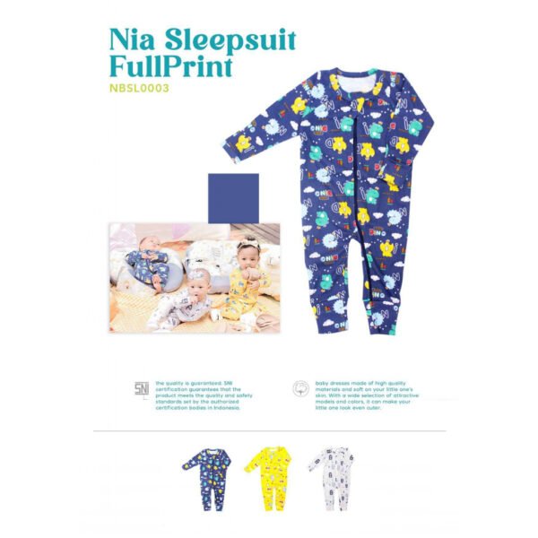 NIA Sleepsuit Bayi Unisex Sleepsuit Bayi Motif Full Printing 6 -12 Bulan