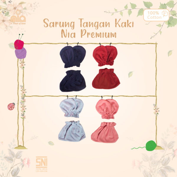 NIA Sarung Tangan Kaki Bayi Unisex Katun Premium Polos 0-3 Bulan
