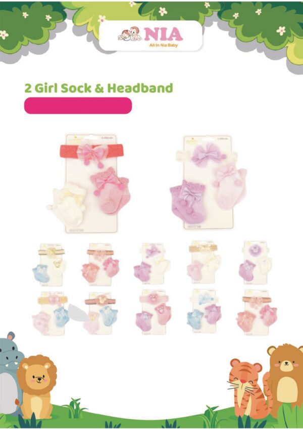 Nia 2 Girl Sock And Headband Set - Set Bandana dan Kaos Kaki Bayi Perempuan