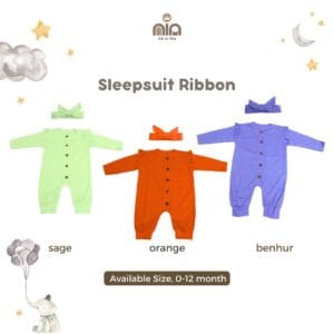 Nia Sleepsuit Ribbon - Baju Tidur Bayi 3-12bulan